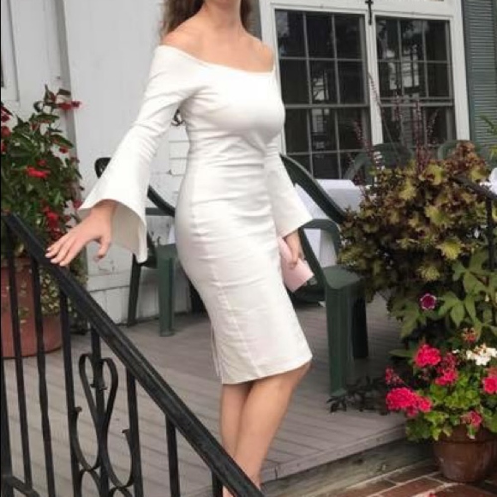 Lulus White Bell-Sleeve Bodycon Off-Shoulder Dress